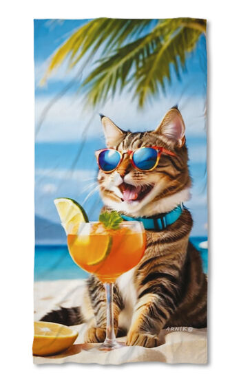Prosop de plajă Cat with a cocktail