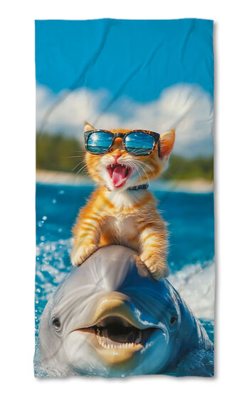 Prosop de plajă Cat and dolphin 2